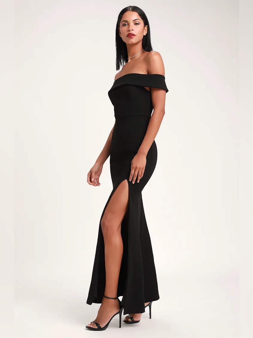 NEW NWT Lulus Aveline Off Shoulder Maxi Dress in Black Size Small